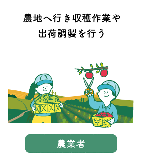 農業者:農地へ行き収穫作業や出荷調製を行う