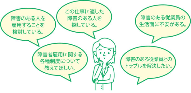 障害者雇用に関することでご相談がある場合は、お気軽に最寄りの「障害者就業・生活支援センター」にご連絡ください。事業所が抱える課題の解決に努めていきます。